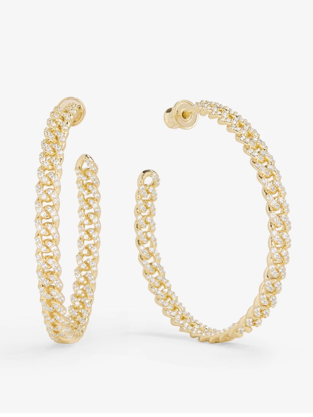 Melinda Maria Gold Pavé Cuban-Link Hoop Earrings- 2”